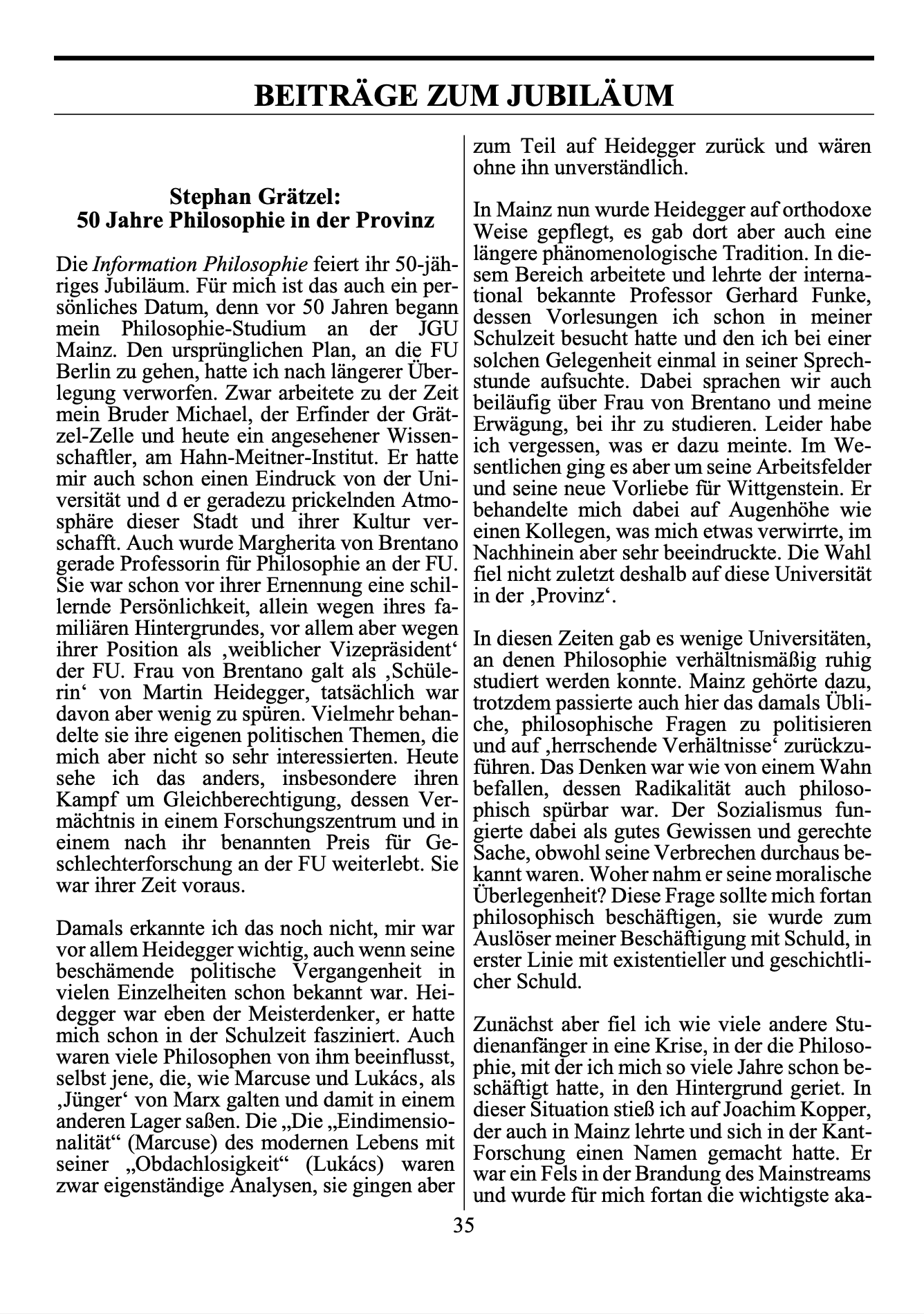 Extrahierte Seiten aus INFORMATION PHILOSOPHIE, November 2022 (letzte Ausgabe), 50 Jahre Philosophie in der Provinz<br />
Autor:  Stephan Grätzel