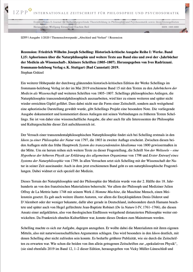 IZPP, Ausgabe 1/2020, Themenschwerpunkt „Abschied und Verlust“  - Rezension<br />
Autor: Stephan Grätzel