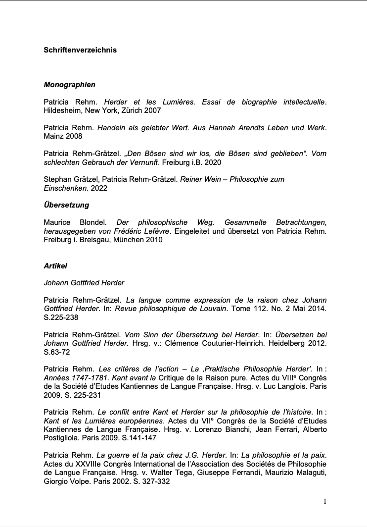 Schriftenverzeichnis Patricia Rehm-Grätzel, Stephan Grätzel