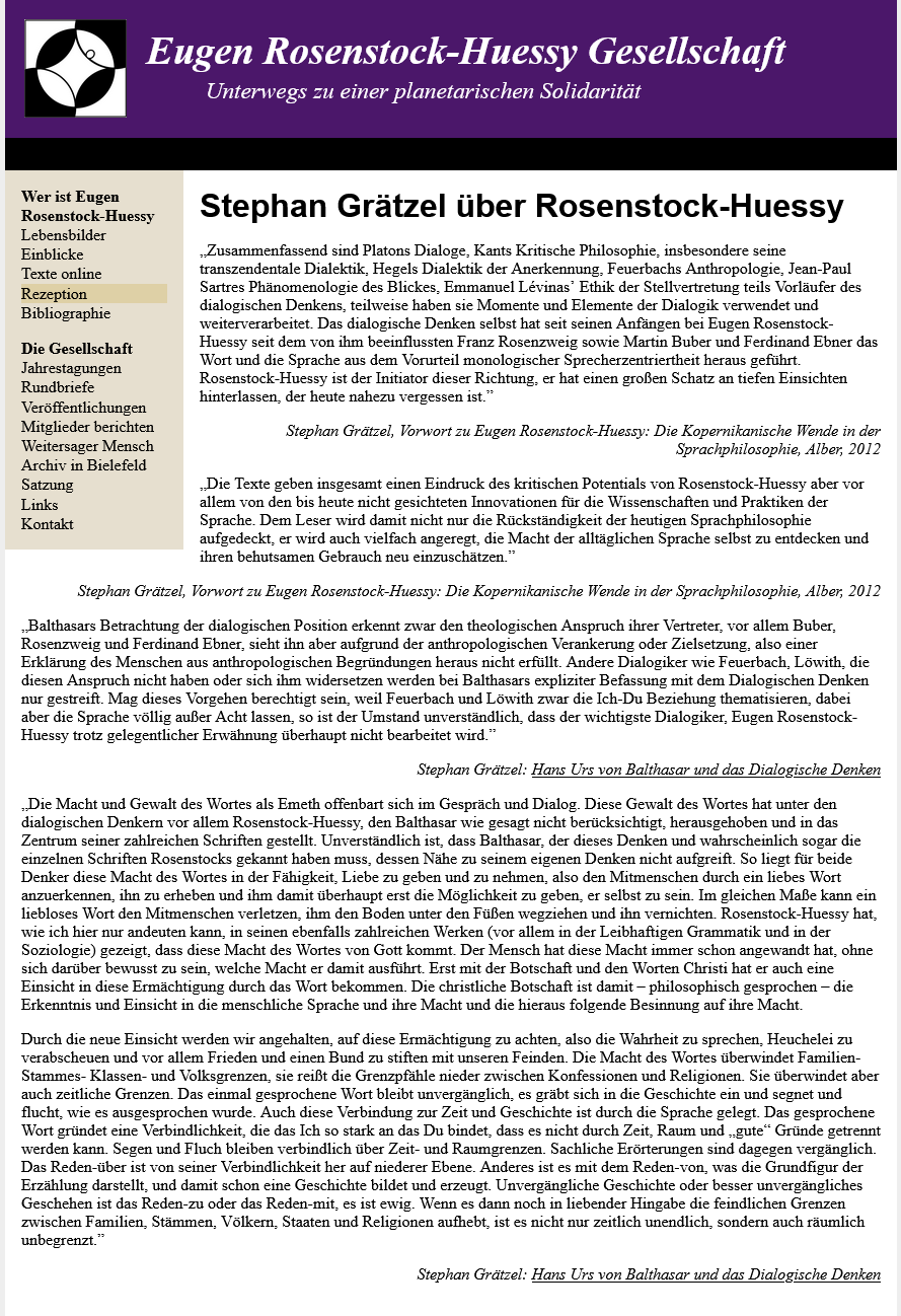 Artikel: Stephan Grätzel über Rosenstock-Huessy, 2012