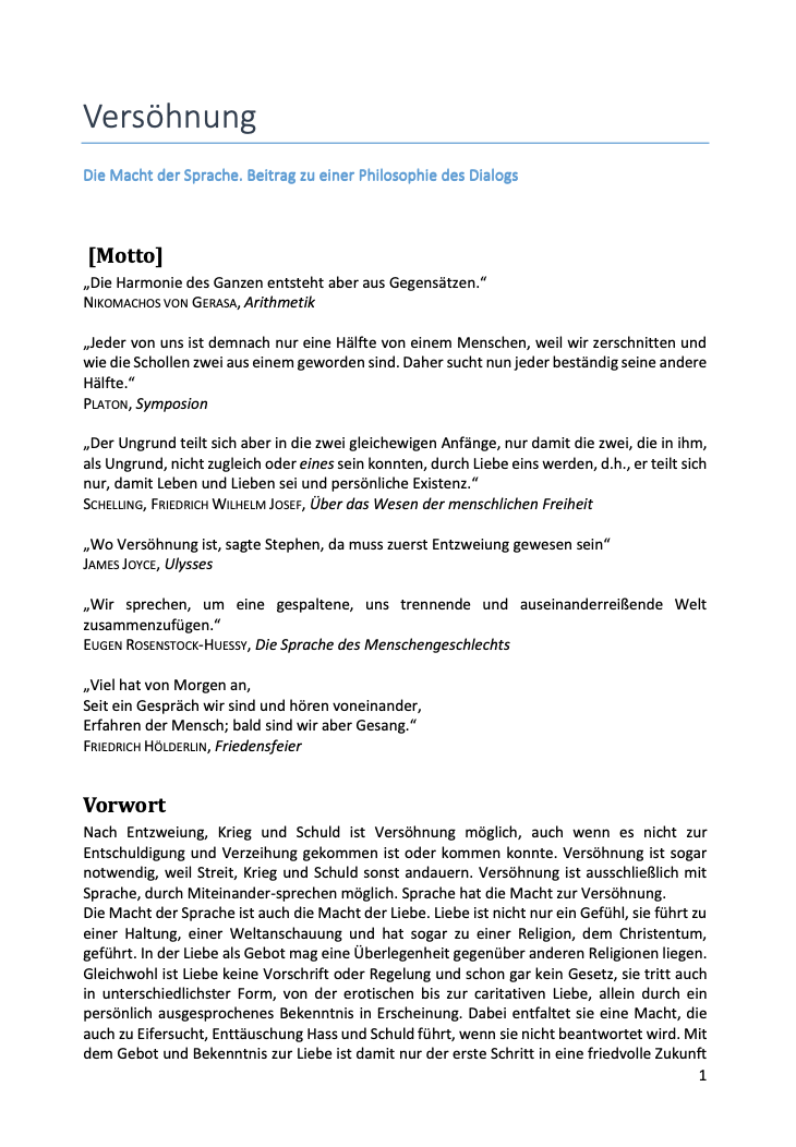 Textauszug: Versöhnung – die Macht der Sprache - Vorwort, Kap 1+2<br />
<br />
